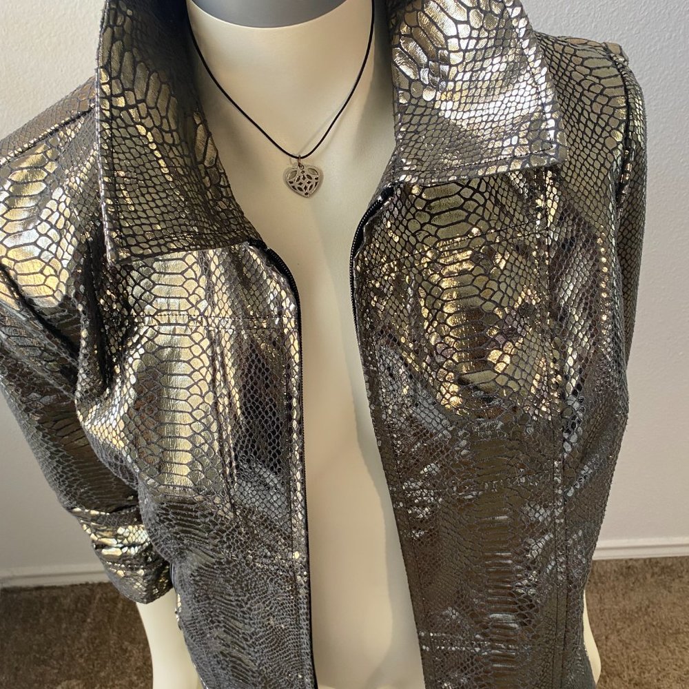 Multiples Crocodile Pattern Full Zip Jacket Size … - image 4